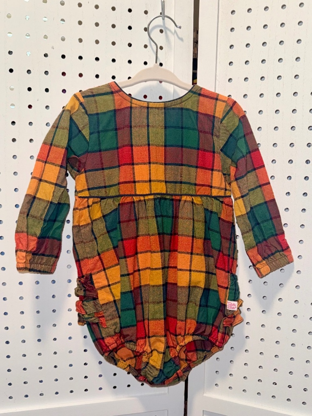 RuffleButts Autumn Plaid Long Sleeve Bubble Romper - Size 18-24M